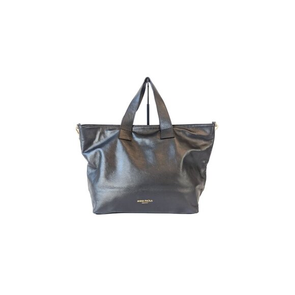 Anna Paola Basket Weave Tote Shoulder Bag Crossbody Black Smooth Italian Leather - Picture 2 of 16